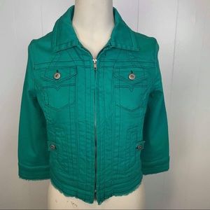 One World Teal Sz. S Denim Zip Up Jacket